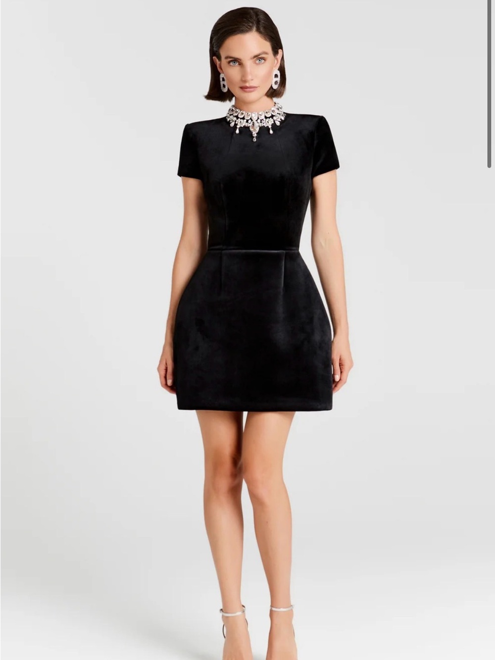 Nadine Merabi Black Velvet Short Sleeve Mini Dress